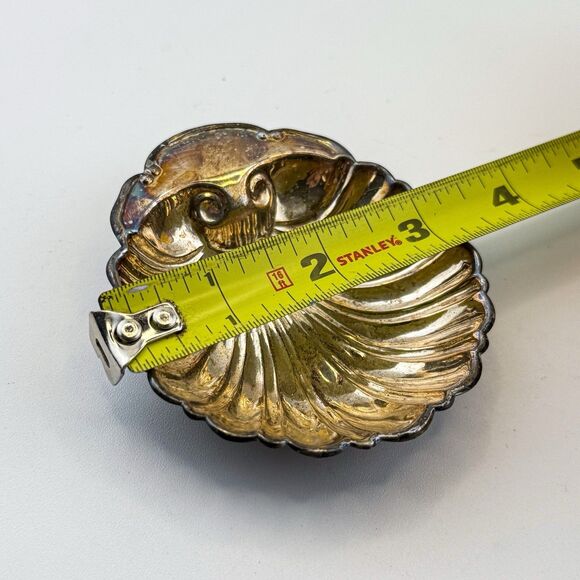 Vintage Silver Plated Shell Trinket Dish | 3" Seashell Coastal Decor - Picture 9 of 9